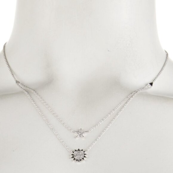 SHY CREATION 14K WHITE GOLD DIAMOND SUN & STAR LAYERED NECKLACE - Picture 8 of 9